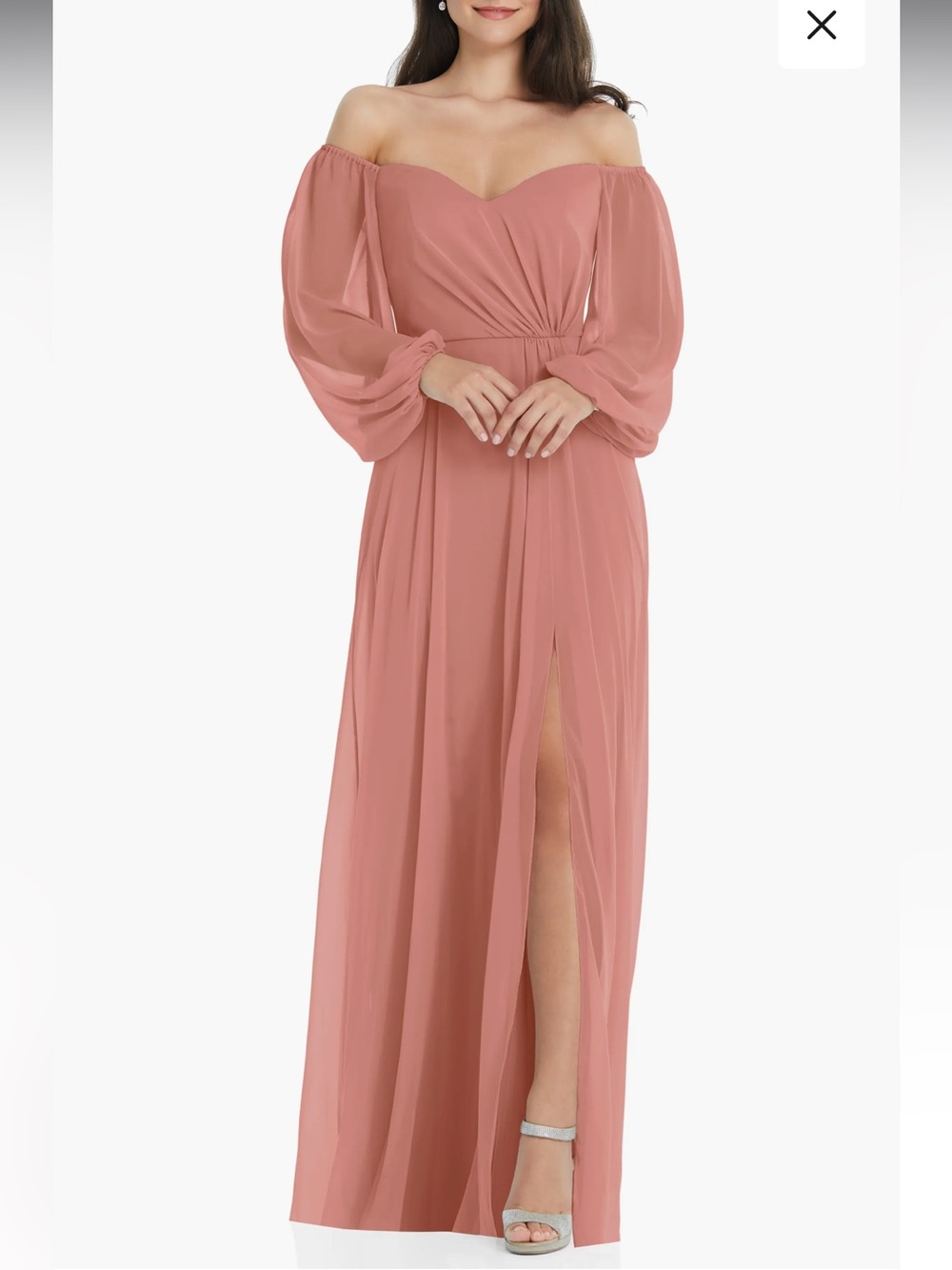 New Dessy Collection Sz 14 Desert Rose Convertible Neck Long Sleeve Chiffon Gown